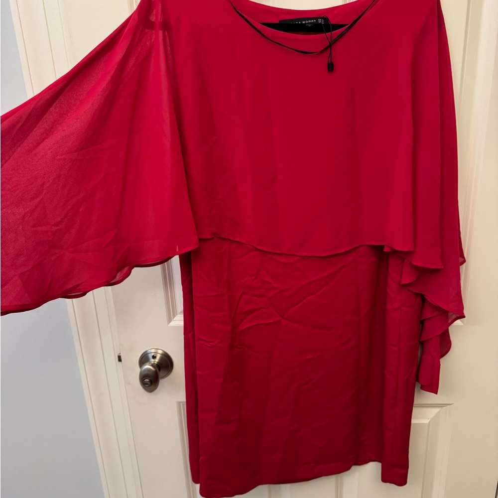Zara Red Cold Shoulder Mini Dress with Flutter Sleeves